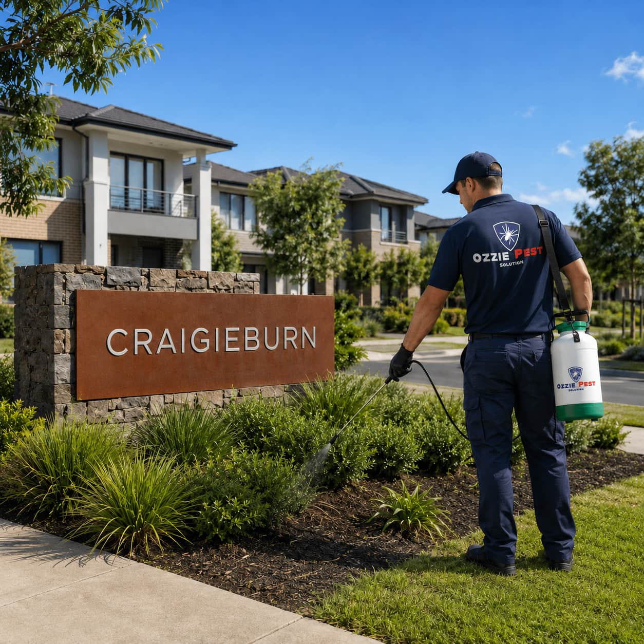 Licensed Ozzie Pest Solution technician providing professional pest control services at a residential home in Craigieburn Melbourne