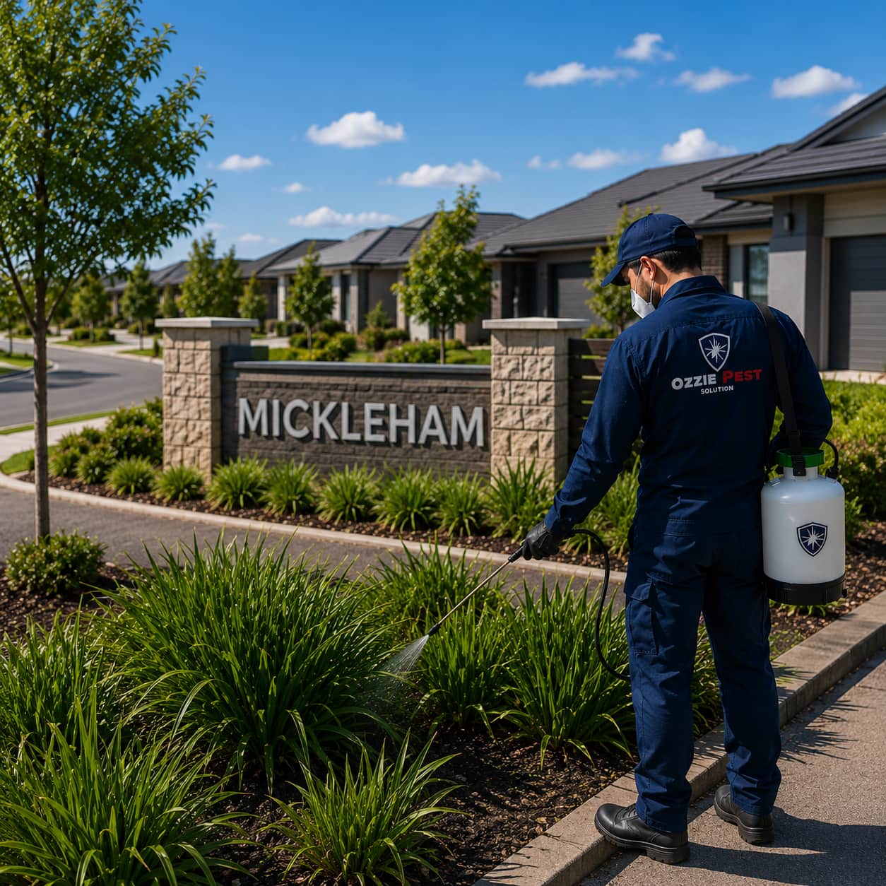 Licensed Ozzie Pest Solution technician providing professional pest control services at a residential home in Mickleham Melbourne