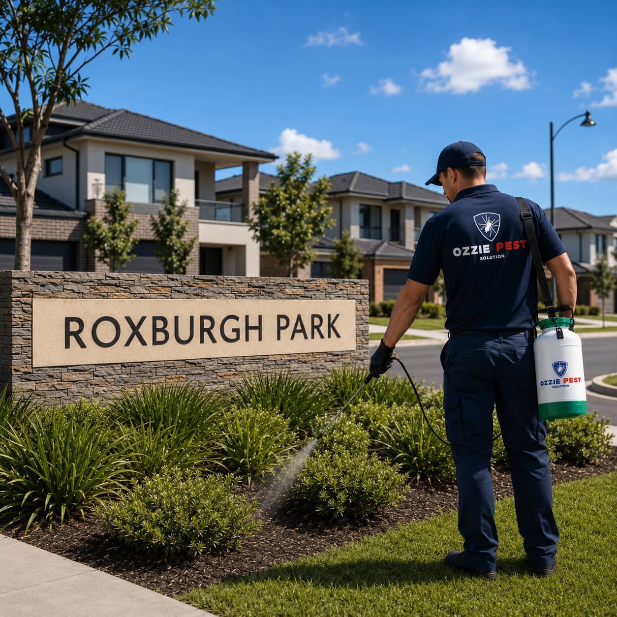 Licensed Ozzie Pest Solution technician providing professional pest control services at a residential home in Roxburgh Park Melbourne