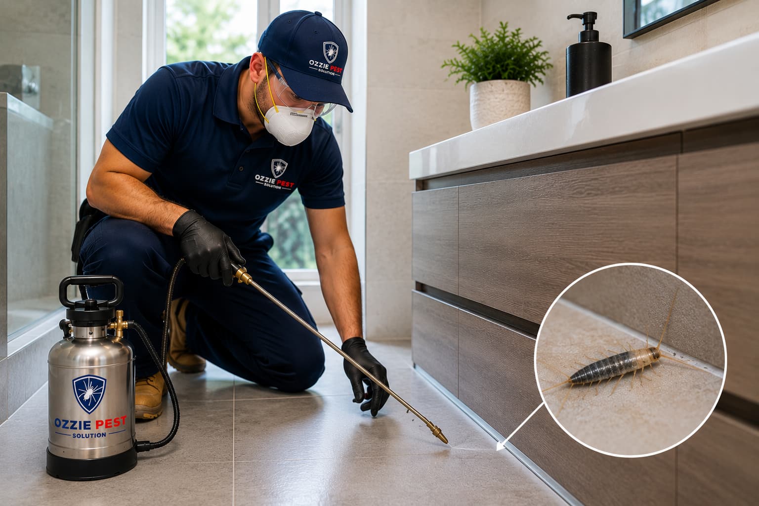 Professional silverfish control technician treating a Melbourne home with safe silverfish pest control by Ozzie Pest Solution